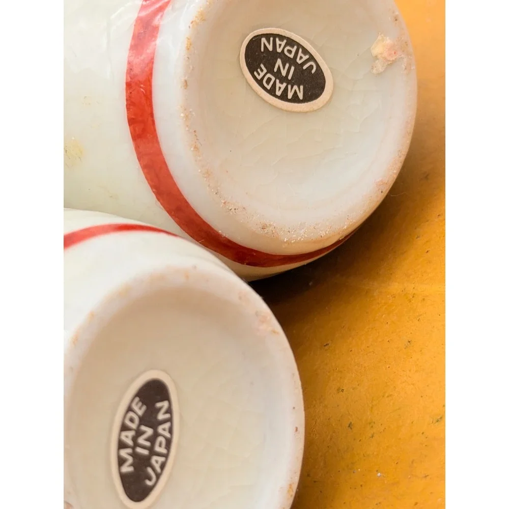 Vintage Japanese Sake Cup Set 2 Ceramic Floral Calligraphy Ochoko Made in Japan